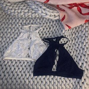 VS Lace Halter Bralette Set in White and Black